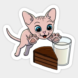 Sphynx Cat excited to have Chocolate Cake with Milk Sticker